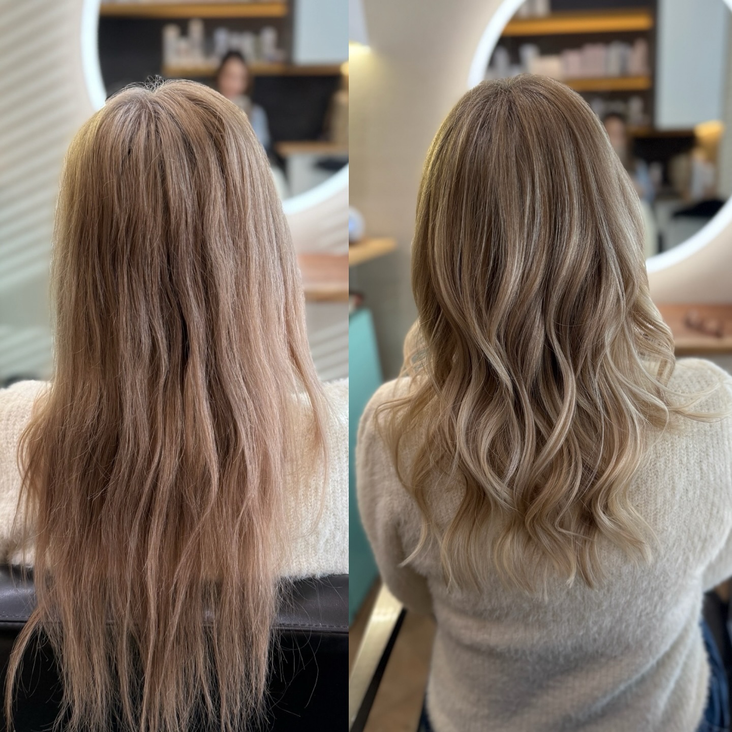 Balayage blonde transformation by Minh at Kaizen Hair Studio Houston